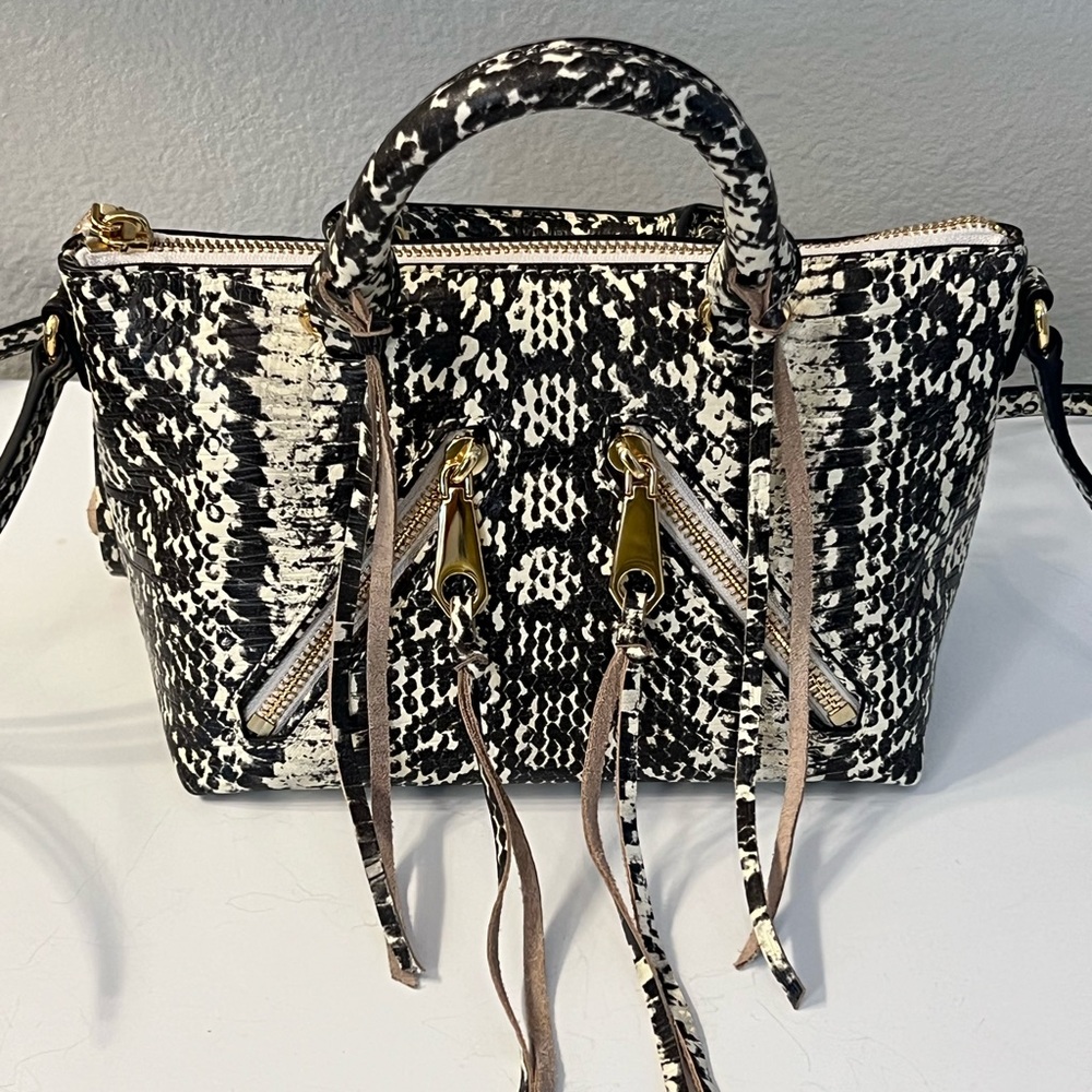Rebecca Minkoff snake embossed micro moto satchel purse. Once sold no returns